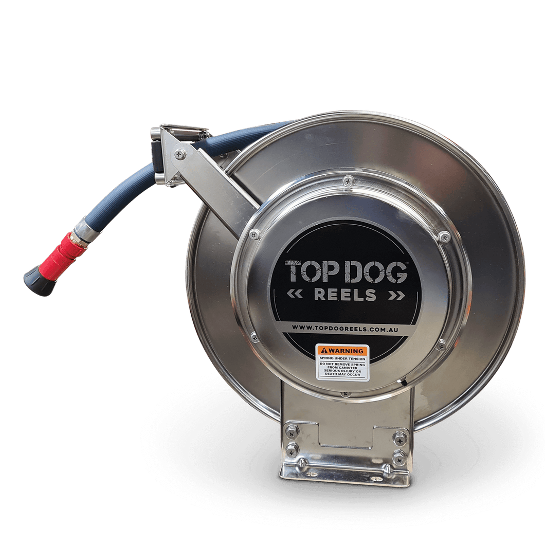 Stainless Steel Spring Rewind Hose Reel - 20M of 25MM Hose